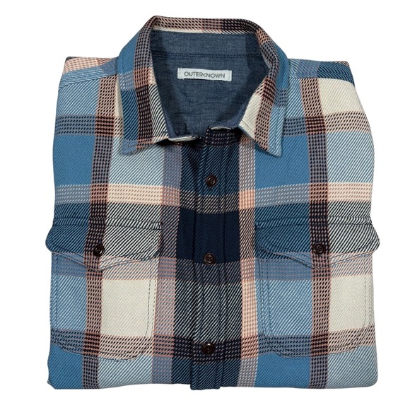 Outerknown Blanket Shirt Mens L Heavy Organic Cotton Plaid Button Up Pockets - Picture 7 of 13